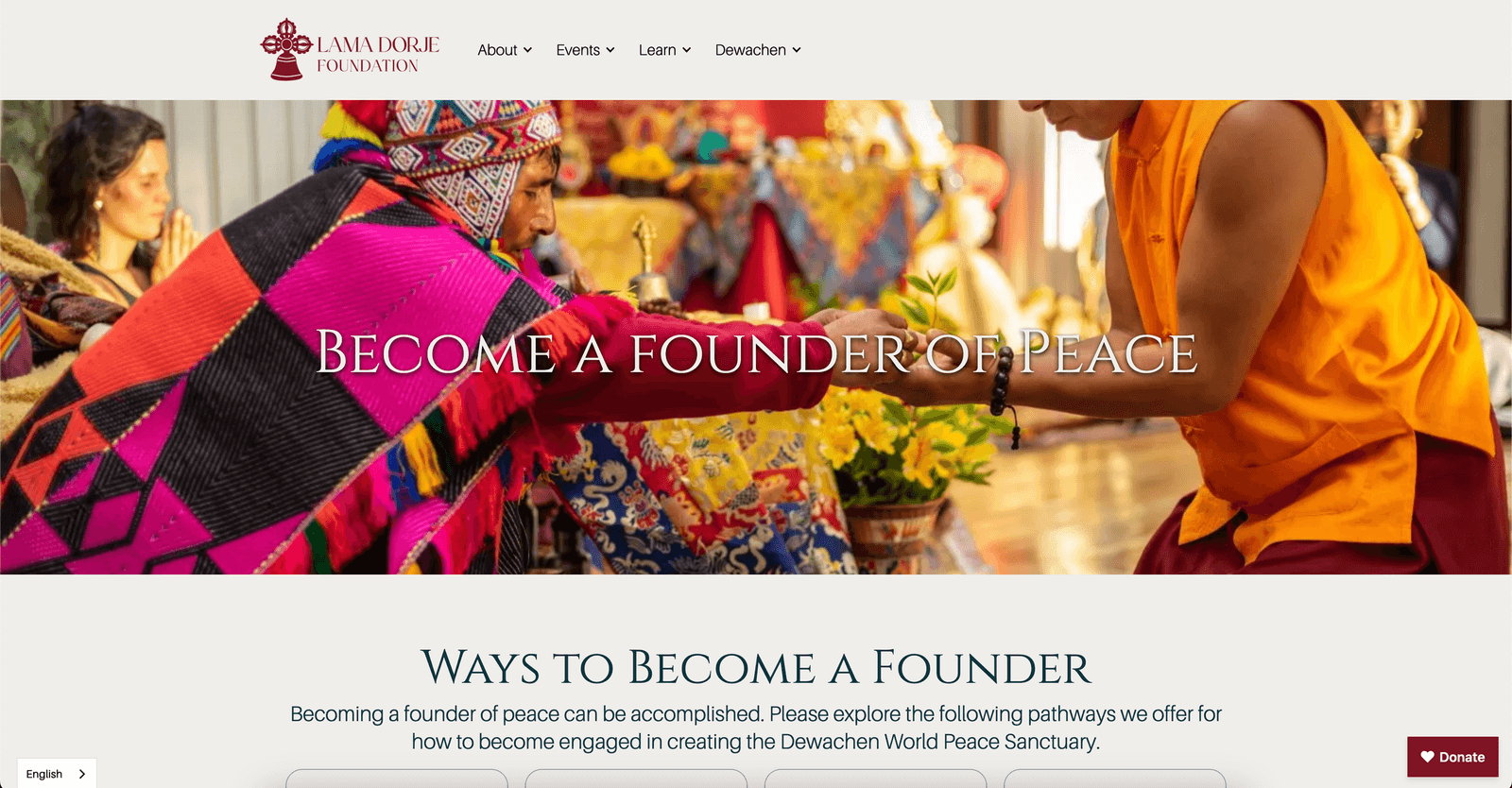 Become a Founder of Peace fundraising page for the Dewachen World Peace Sanctuary