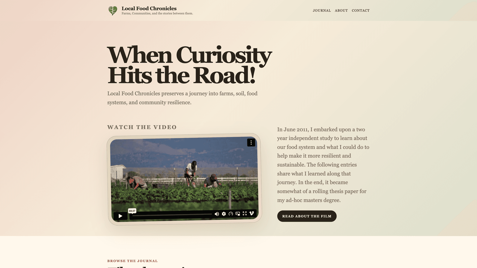 Desktop journal listing on Local Food Chronicles showing recovered archive posts