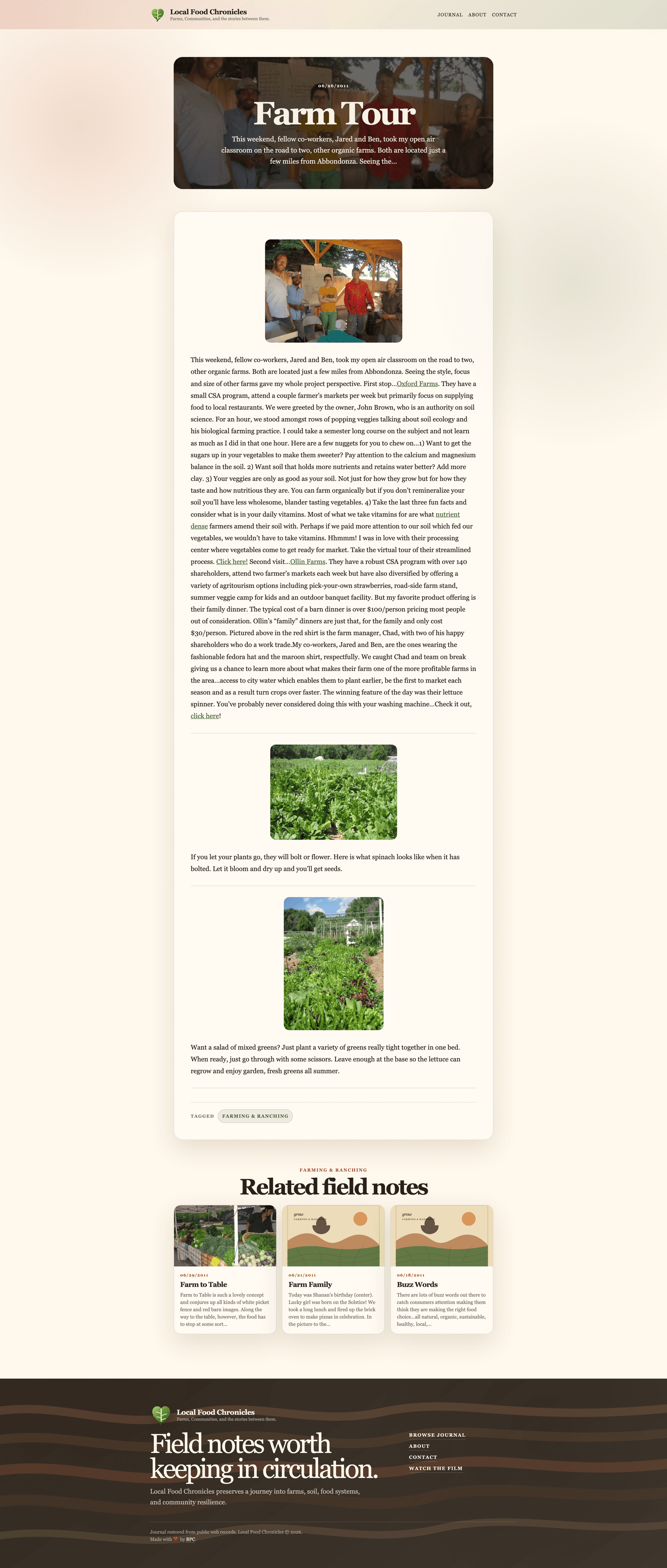 Farm tour journal post on Local Food Chronicles