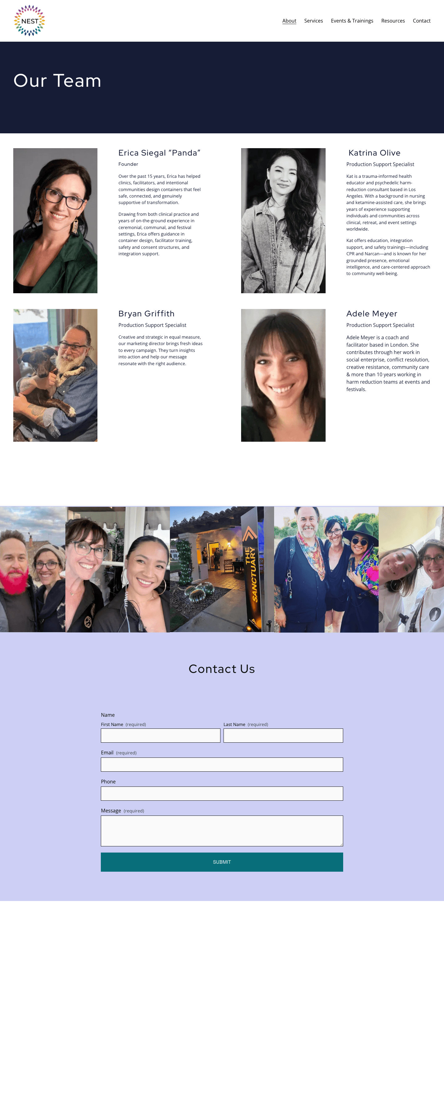 NEST Harm Reduction team page with staff photos and bios