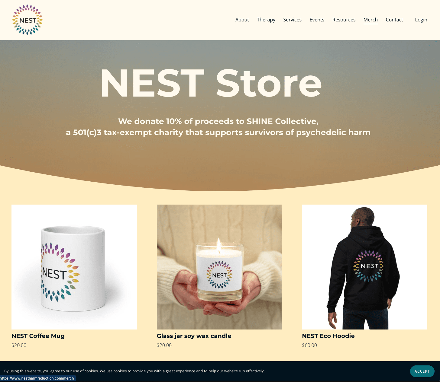 Merchandise page on the shared NEST site before the split