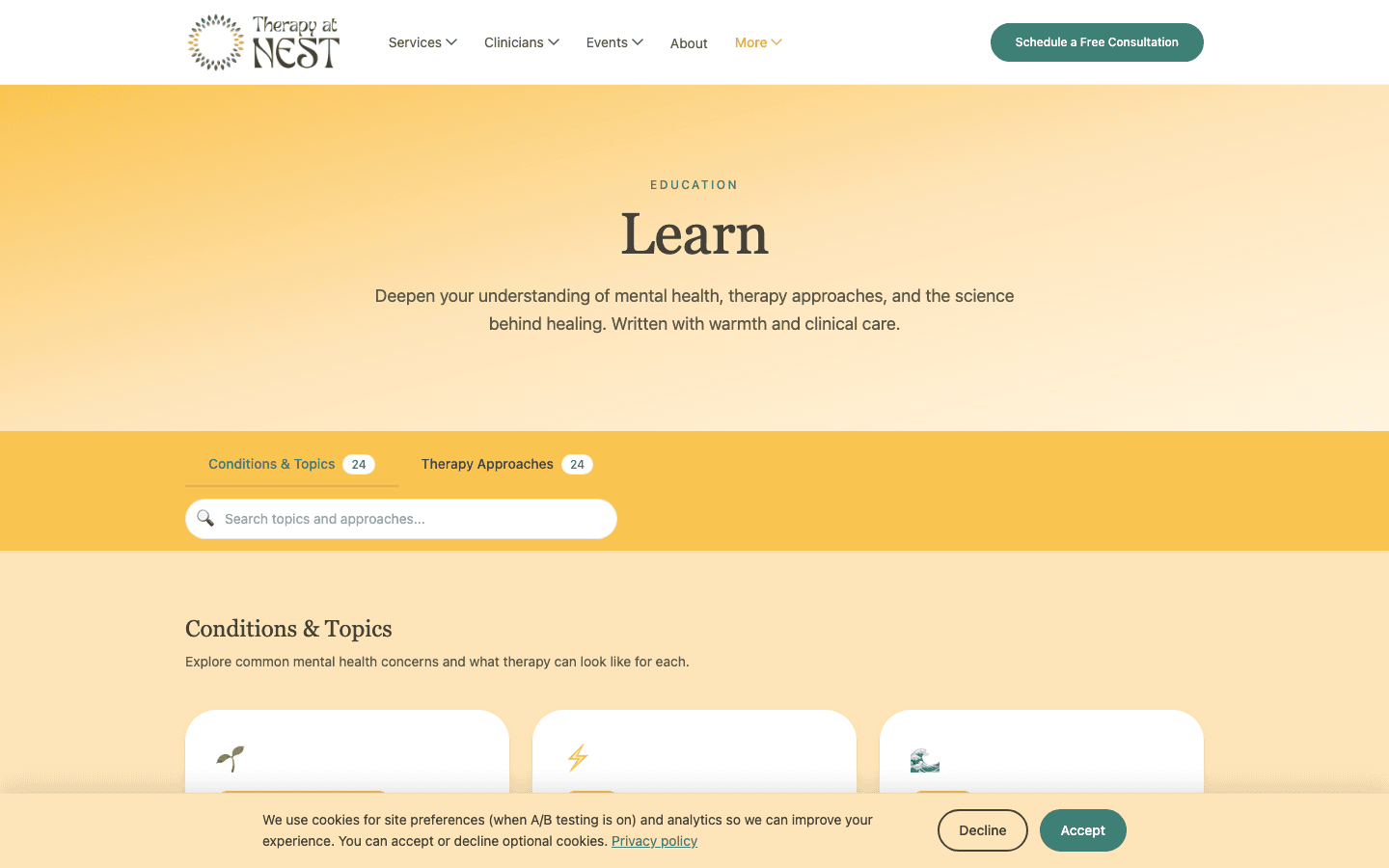 Learn page on the rebuilt Therapy at NEST site