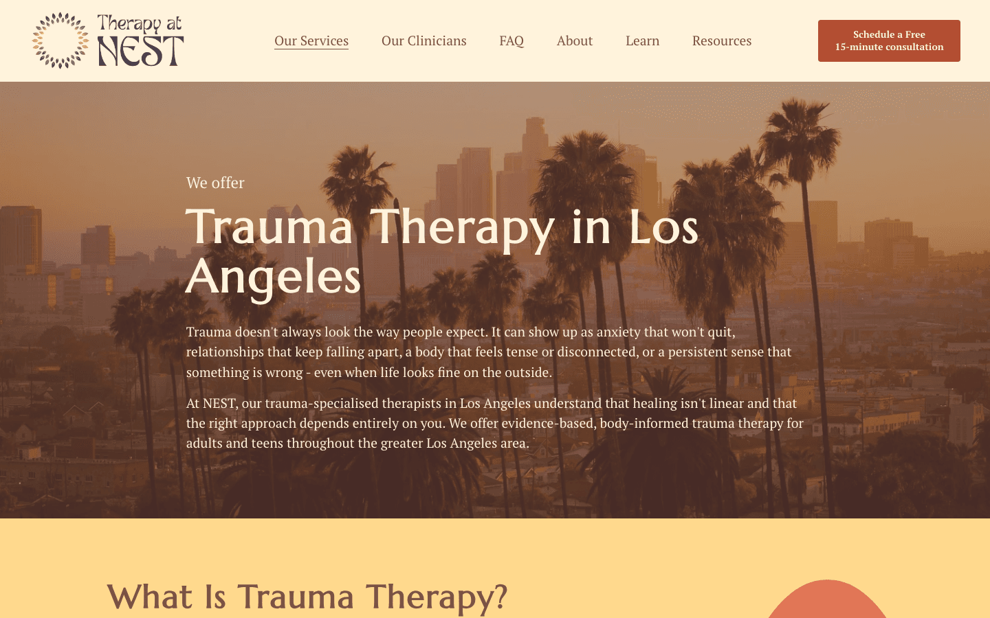 Trauma therapy page on the previous Squarespace site