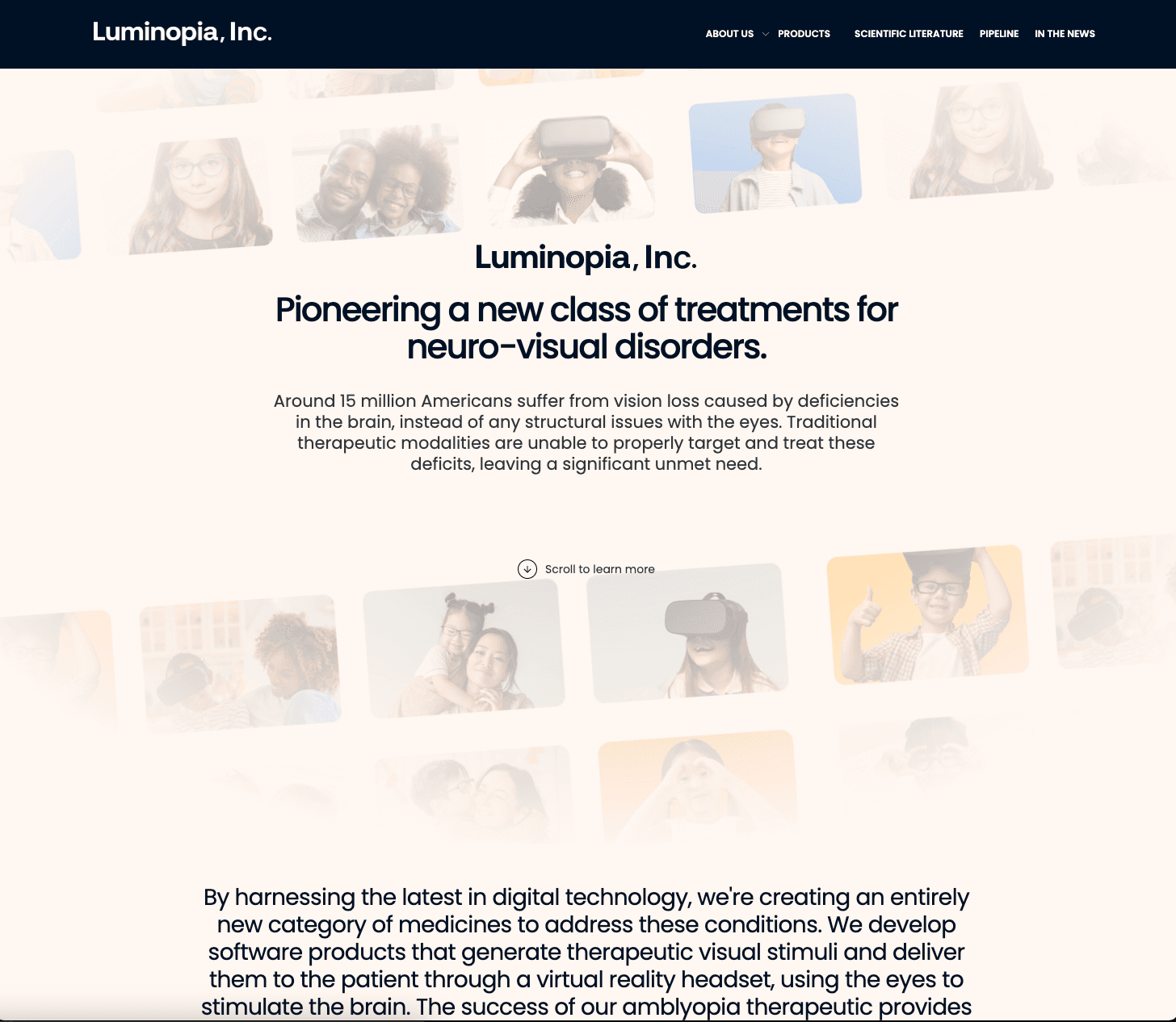 Luminopia Inc corporate homepage on treatments for neuro-visual disorders
