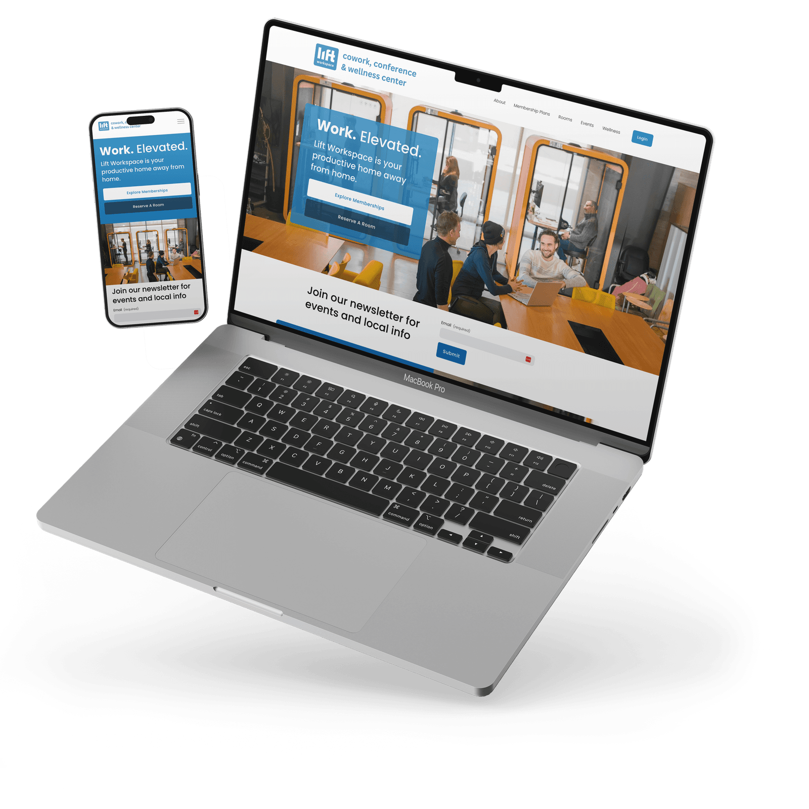 Laptop mockup of the Lift Truckee coworking website