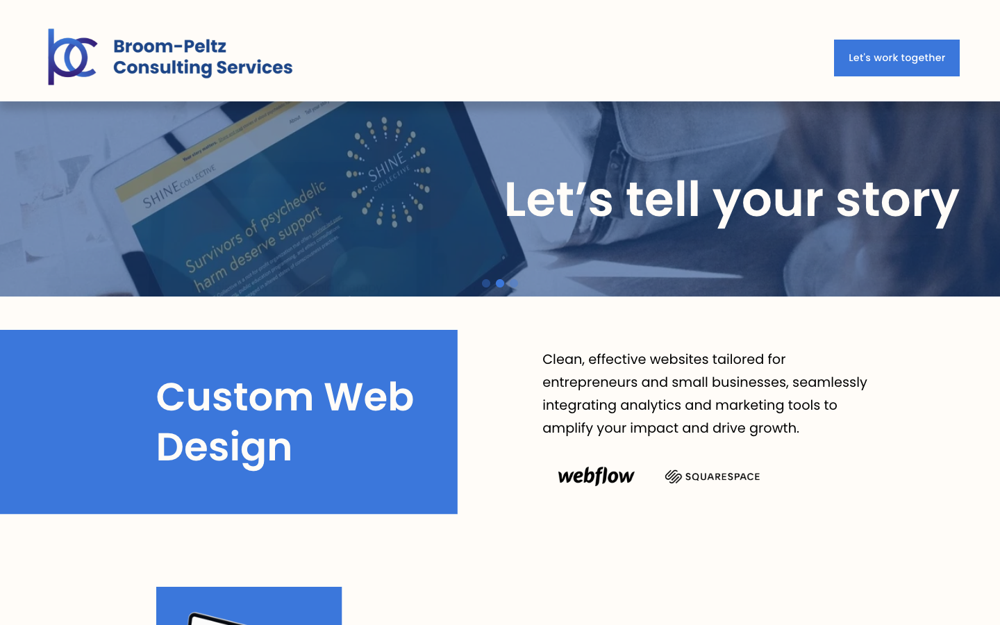 Broom-Peltz Consulting: homepage hero desktop