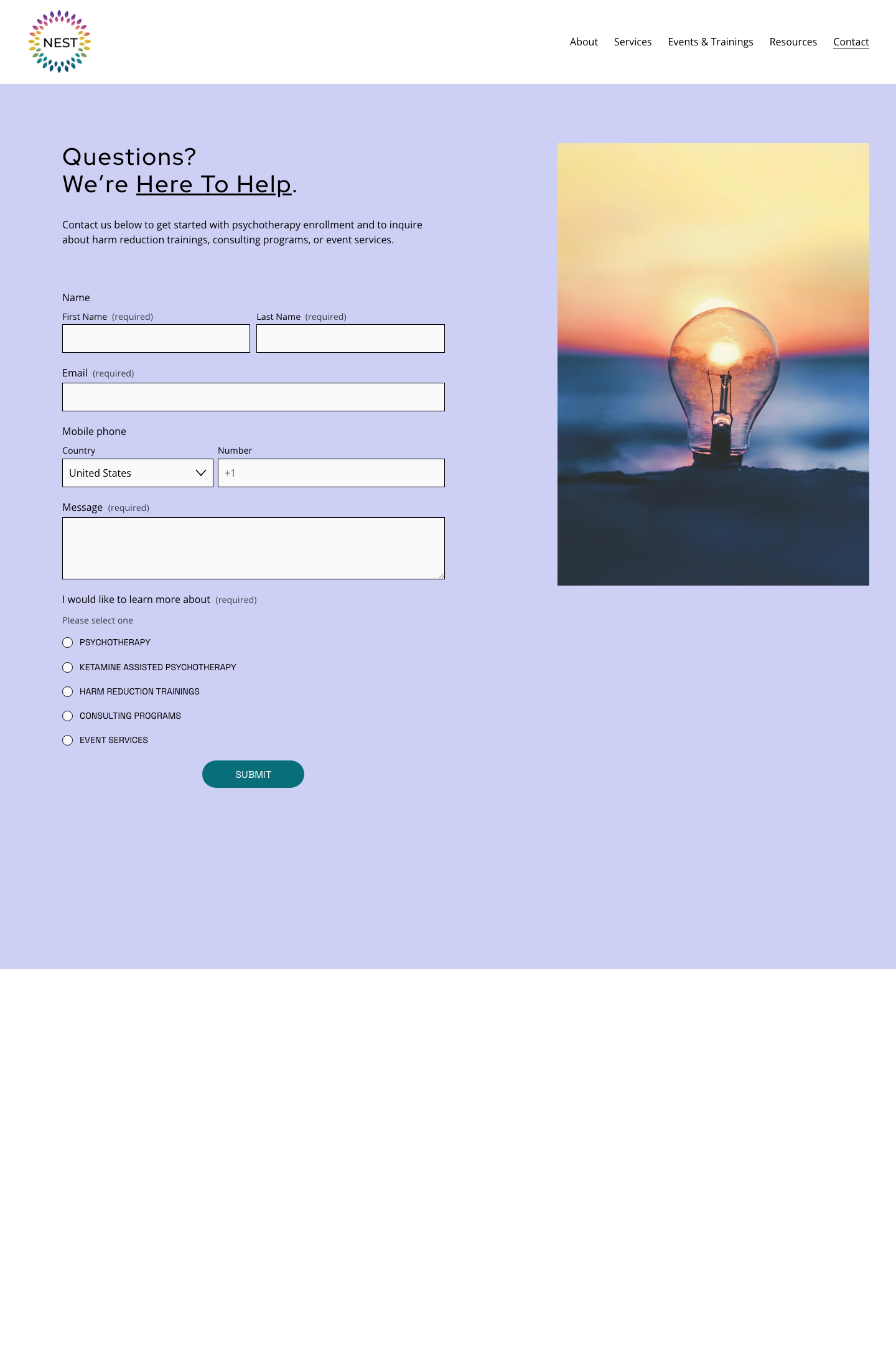 NEST Harm Reduction: contact page