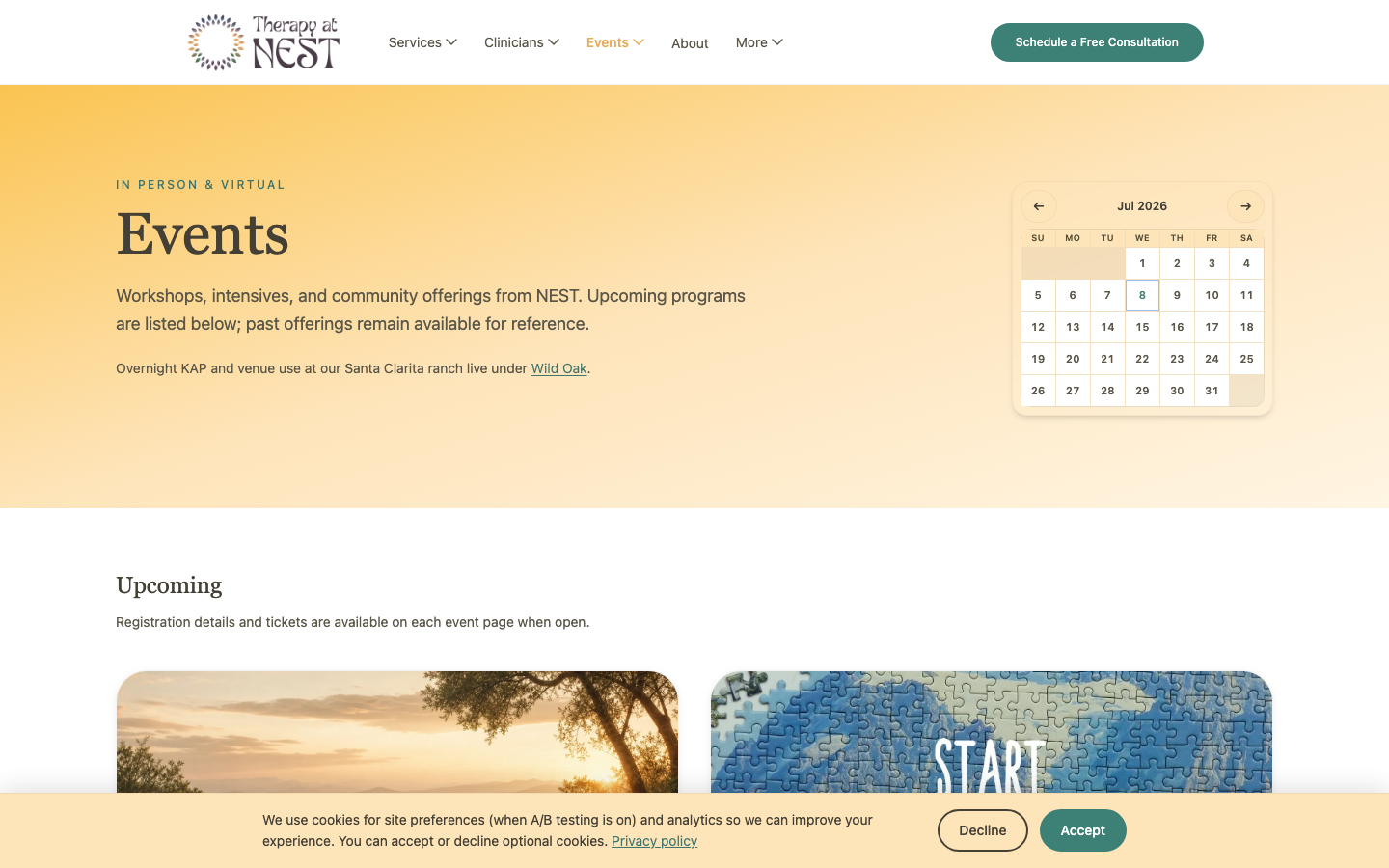 Therapy at NEST: groups events page