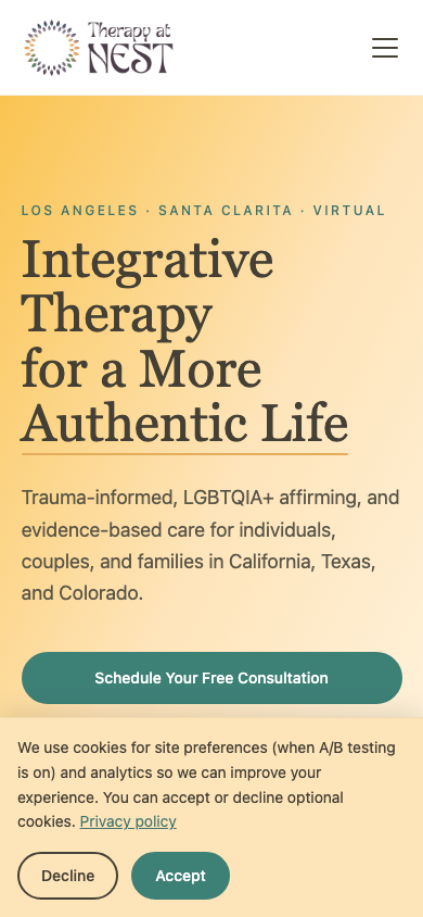 Therapy at NEST: homepage mobile