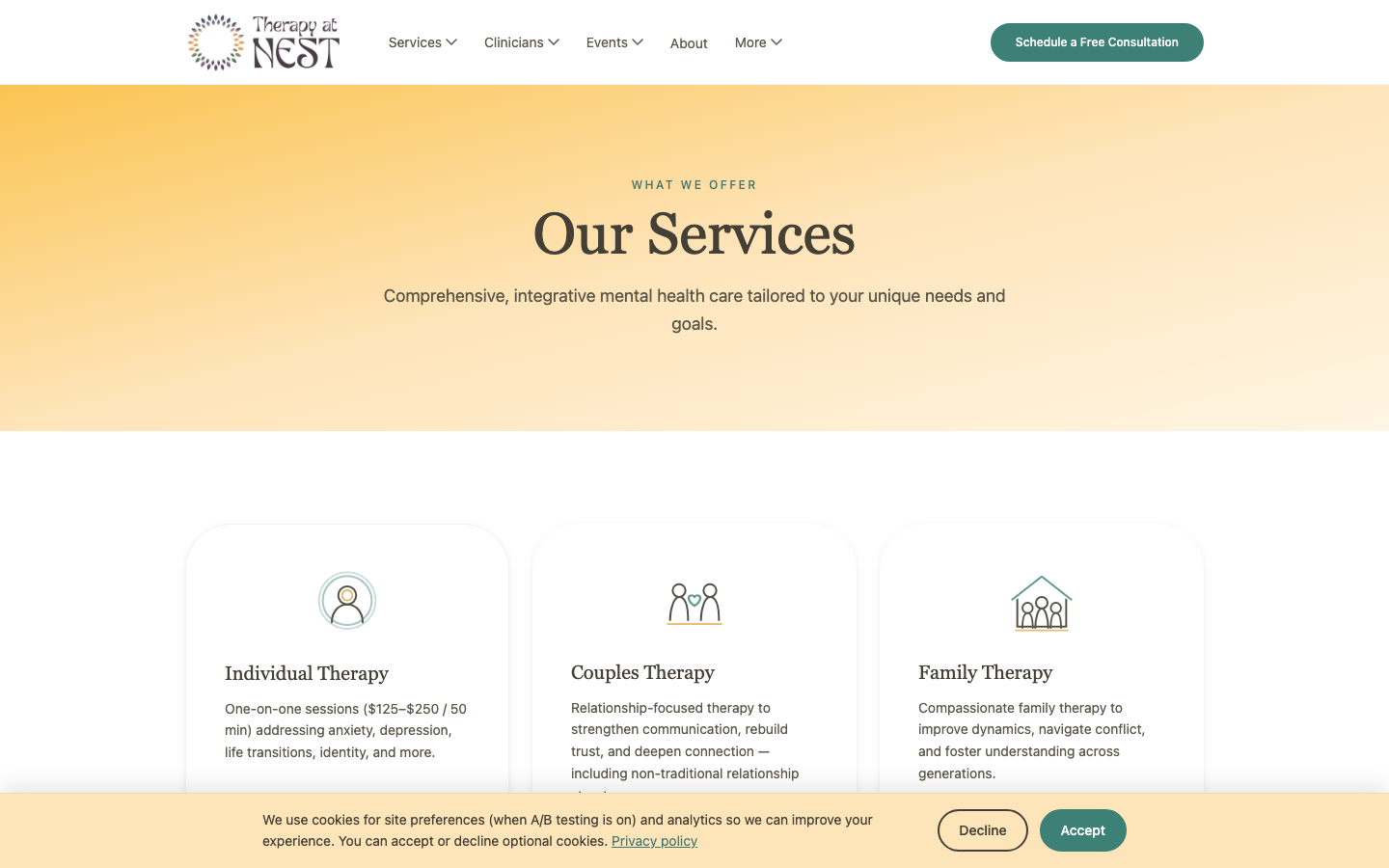 Therapy at NEST: services page